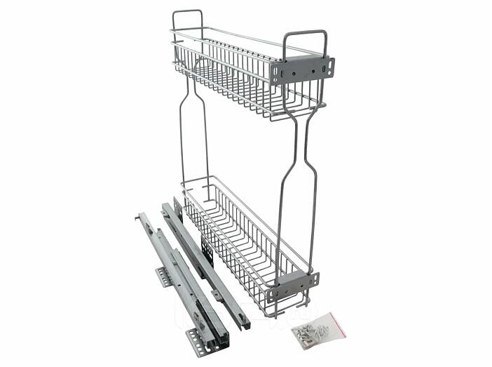 Бутылочница для кухни 150 левая, на направляющих скрытого монтажа с синхронизатором, полного выдвижения с доводчиком