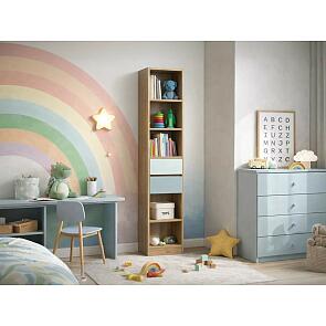 Челси Color Стеллаж с ящиками (Мята (темная)/Сумеречный голубой/Дуб крафт)