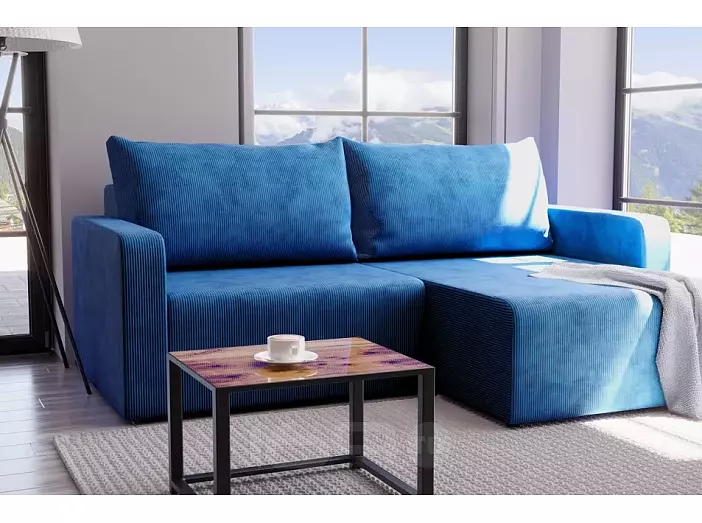 Диван-кровать угловой Брайтон (03) У(П)Л синий Велюр