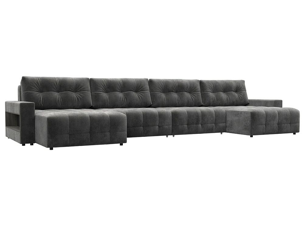 

Диван п-образный с полками Лига-053 НПБ Лонг Велюр TOWER 10 серый