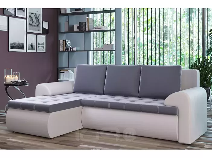 Диван угловой левый Ванкувер (02) экокожа белая/велюр серый