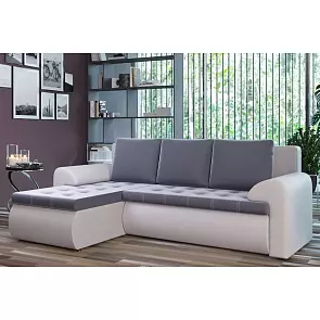 Диван угловой левый Ванкувер (02) экокожа белая/велюр серый