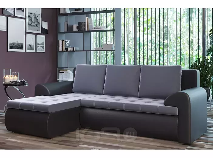 Диван угловой левый Ванкувер (04) экокожа черная/велюр серый