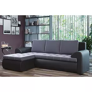 Диван угловой левый Ванкувер (04) экокожа черная/велюр серый