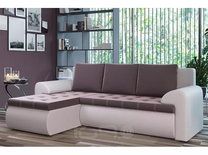 Диван угловой левый Ванкувер (06) экокожа белая/велюр коричневый