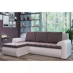 Диван угловой левый Ванкувер (06) экокожа белая/велюр коричневый