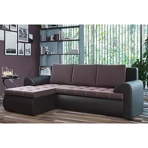 Диван угловой левый Ванкувер (08) экокожа черная/велюр коричневый