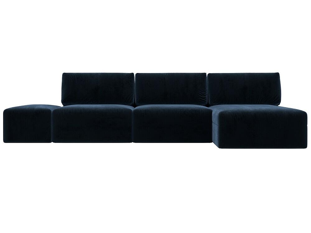 

Диван угловой модульный с пуфом Лига-060 НПБ Лонг угол универсальный Велюр TOWER 13 синий