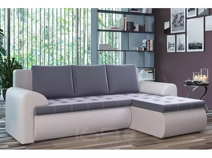 Диван угловой правый Ванкувер (01) экокожа белая/велюр серый