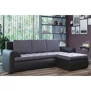 Диван угловой правый Ванкувер (03) экокожа черная/велюр серый