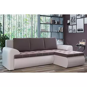 Диван угловой правый Ванкувер (05) экокожа белая/велюр коричневый