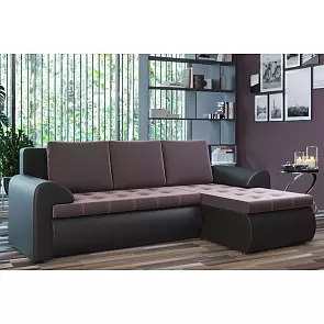 Диван угловой правый Ванкувер (07) экокожа черная/велюр коричневый