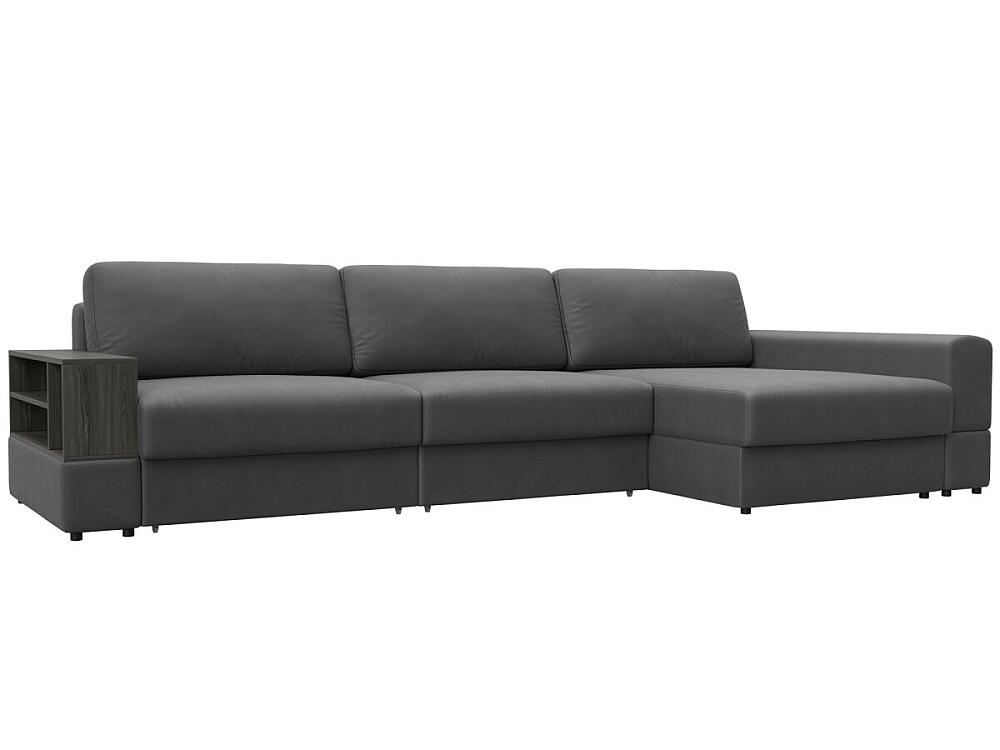 

Диван угловой с полкой Лига-055 НПБ Лонг угол универсальный Замша JOLY 13 серый