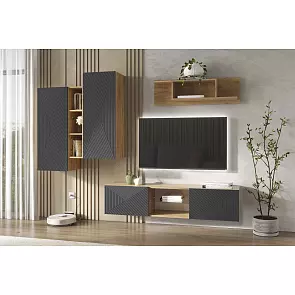 Флэш Шкаф подвесной комбинированный (Браш Графит, Дуб Крафт)