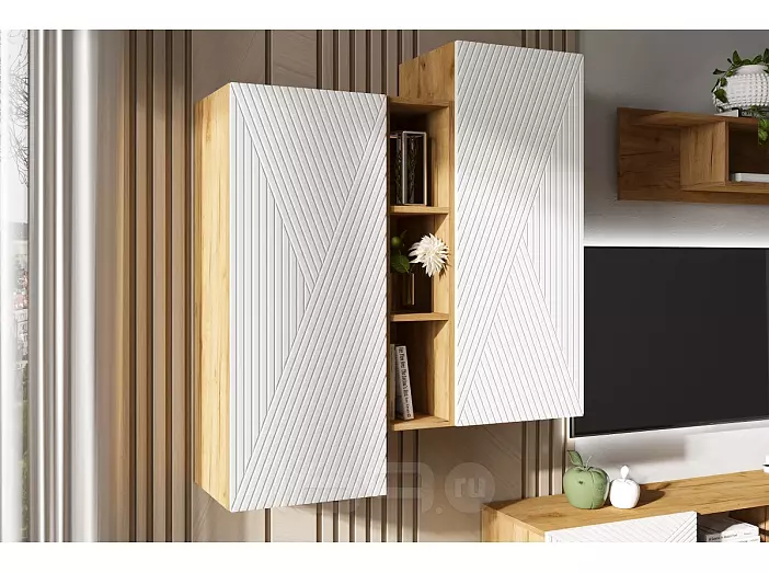 Флэш Шкаф подвесной комбинированный (Браш Вайт, Дуб Крафт)