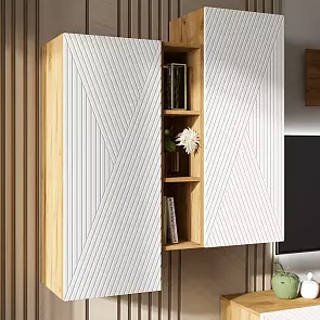 Флэш Шкаф подвесной комбинированный (Браш Вайт, Дуб Крафт)