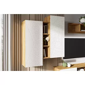 Флэш Шкаф подвесной комбинированный (Браш Вайт, Дуб Крафт)