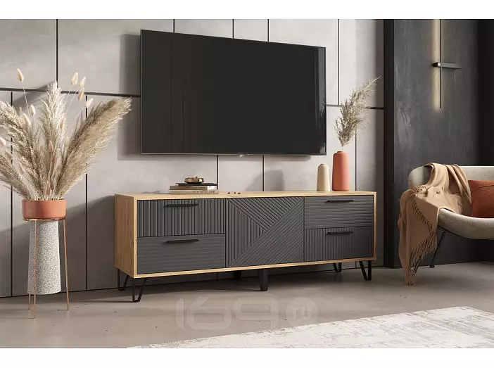 Флэш Тумба ТВ (1500) (Браш Графит, Дуб Крафт)