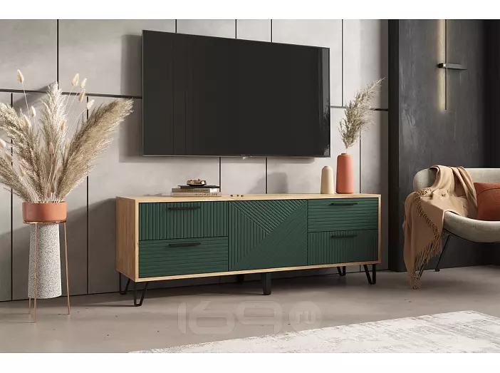 Флэш Тумба ТВ (1500) (Браш Мени Грин, Дуб Крафт)