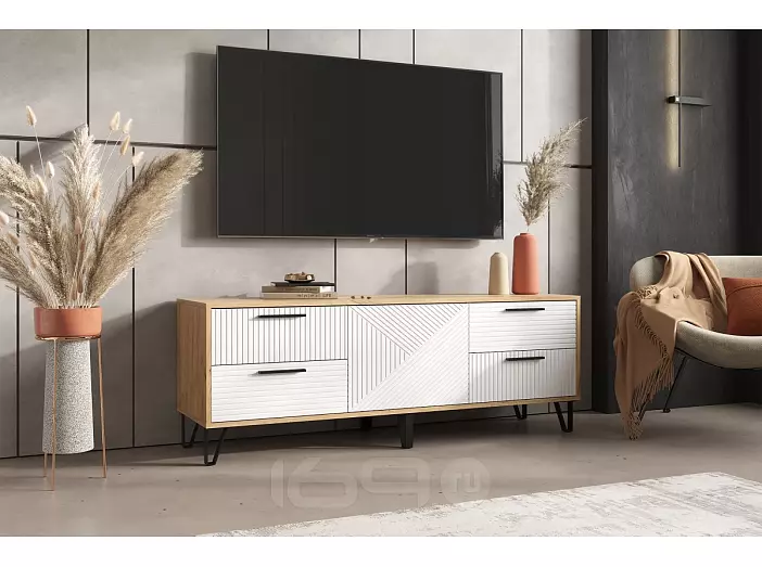 Флэш Тумба ТВ (1500) (Браш Вайт, Дуб Крафт)