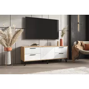 Флэш Тумба ТВ (1500) (Браш Вайт, Дуб Крафт)