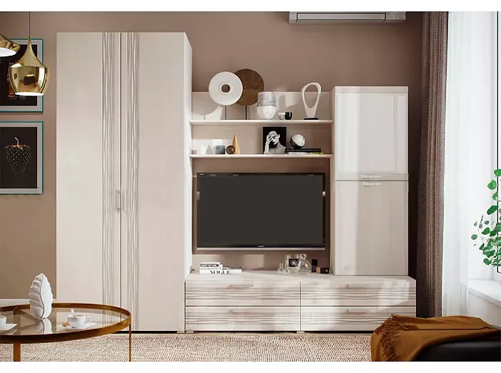 Гостиная Асти Вариант №2 (Сандал светлый, Сандал светлый)