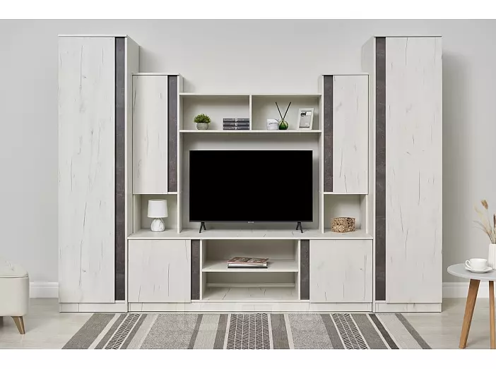 Гостиная Атлантида 5 (Дуб Крафт Белый/Бетон Темный, Дуб Крафт Белый)