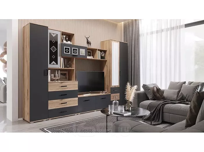 Гостиная Белла (гостиная) (Графит/Дуб Крафт, Дуб Крафт)