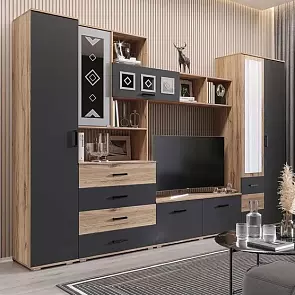 Гостиная Белла (гостиная) (Графит/Дуб Крафт, Дуб Крафт)