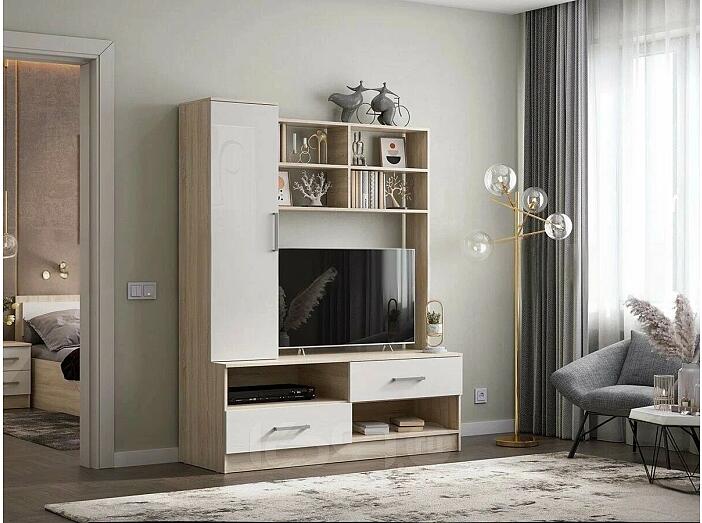 Гостиная Мартина центральная секция (Белый Глянец, Дуб Сонома)