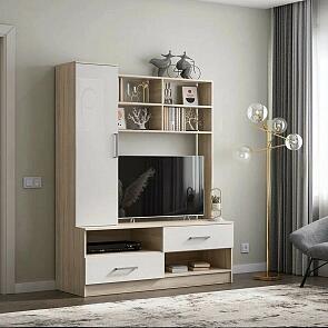 Гостиная Мартина центральная секция (Белый Глянец, Дуб Сонома)