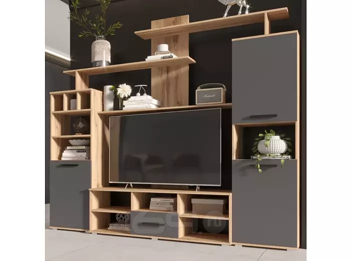 Гостиная Мини-2 (Графит Софт NEW, Дуб Крафт)