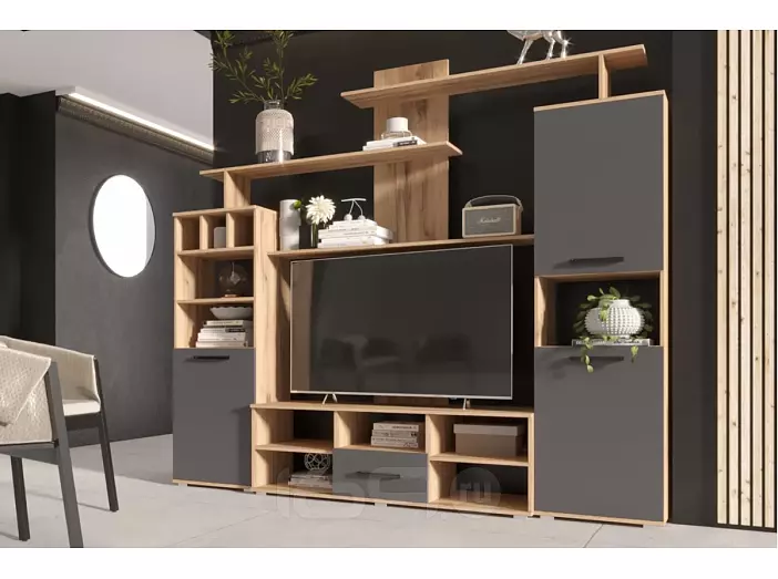 Гостиная Мини-2 (Графит Софт NEW, Дуб Крафт)