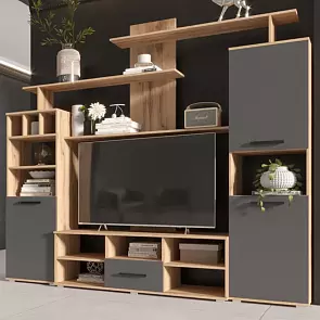 Гостиная Мини-2 (Графит Софт NEW, Дуб Крафт)