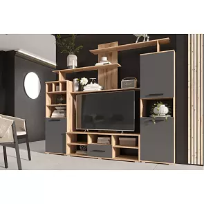 Гостиная Мини-2 (Графит Софт NEW, Дуб Крафт)