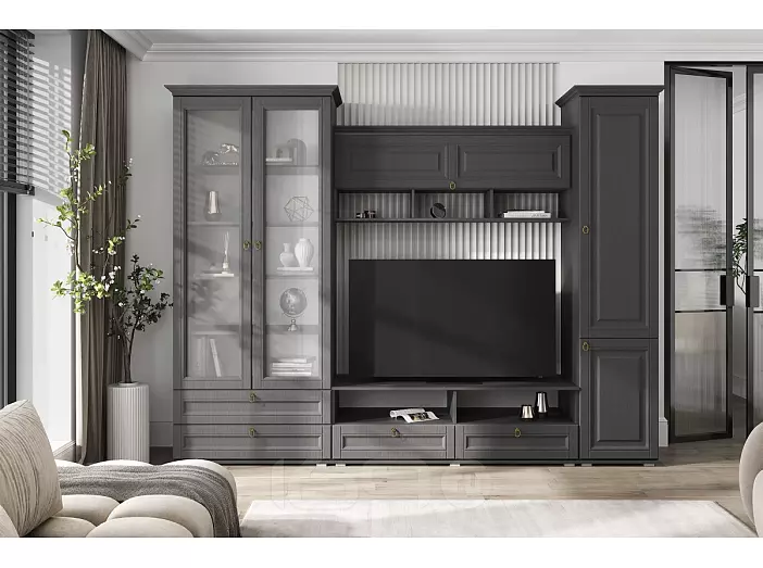 Гостиная Престиж 1 Вариант №1 (Графит структурный, Графит)