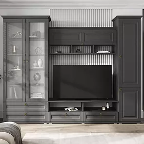 Гостиная Престиж 1 Вариант №1 (Графит структурный, Графит)