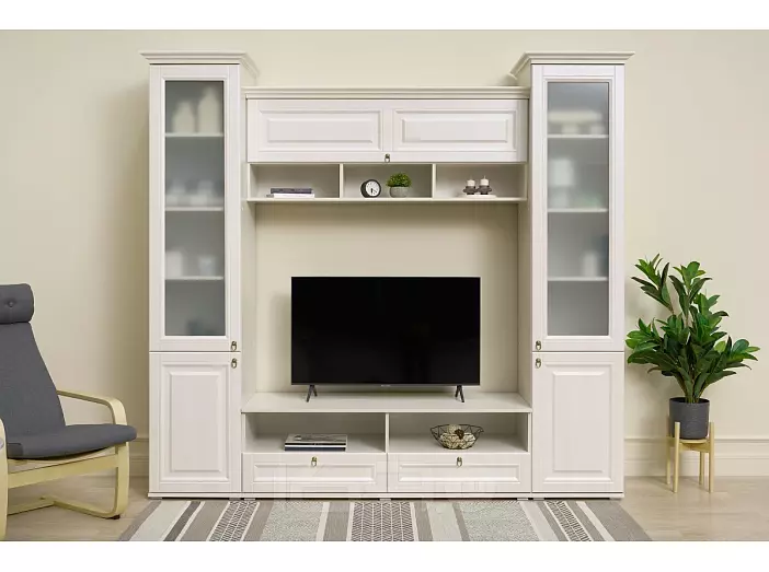 Гостиная Престиж 1 Вариант №2 (стекло) (Сандал светлый, сандал светлый)