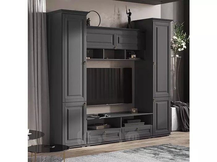 Гостиная Престиж 1 Вариант №4 (Графит структурный, Графит)