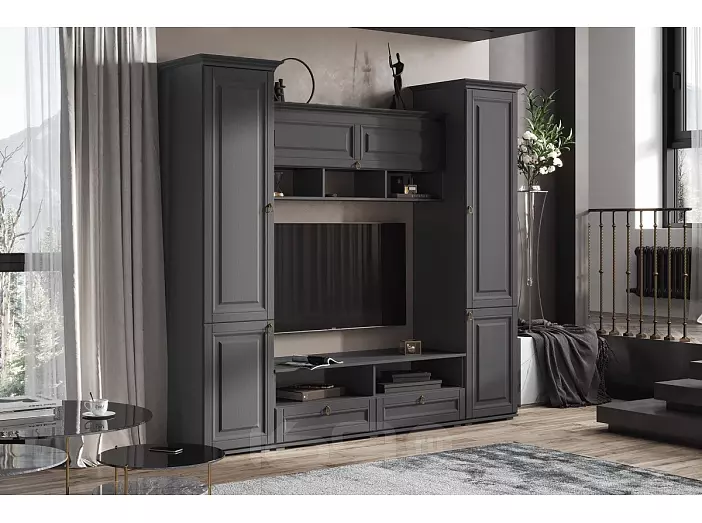 Гостиная Престиж 1 Вариант №4 (Графит структурный, Графит)