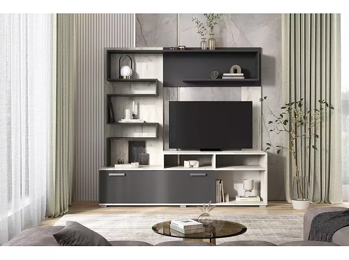 Гостиная Рица (Графит, Дуб Крафт Белый/Графит)