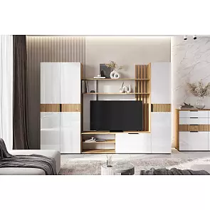 Гостиная Роджина (Белый глянец, Дуб крафт (КРОМКА ДУБ СОНОМА))