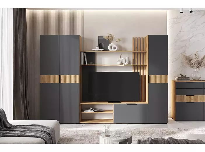 Гостиная Роджина (Графит, Дуб Крафт (КРОМКА ДУБ СОНОМА))