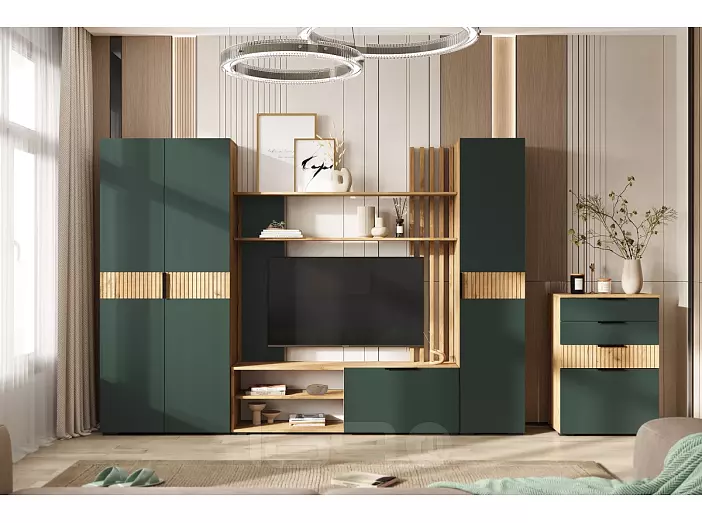 Гостиная Роджина (Изумрудный, Дуб крафт (КРОМКА ДУБ КРАФТ))