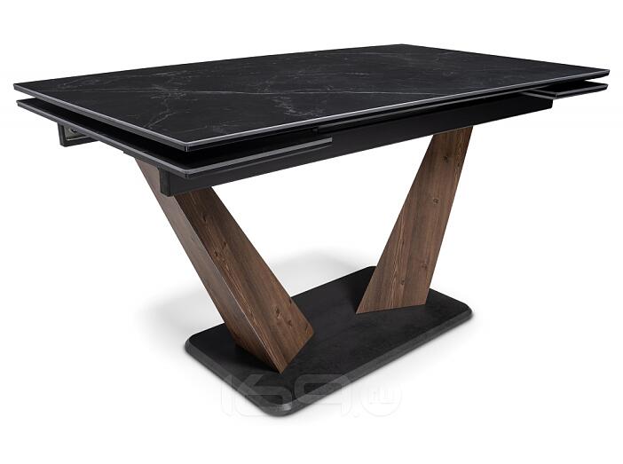 Керамический стол Кели 140(200)х80х76 черный мрамор / орех кантри / черный