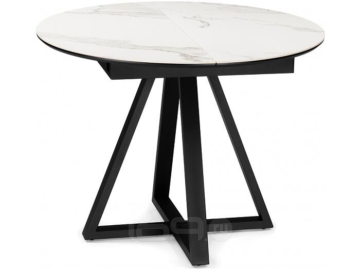 Керамический стол Нельсон 100(140)х100х76 alpine white / черный