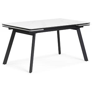Керамический стол Норман 140(200)х80х75 белый мрамор alpin white / черный