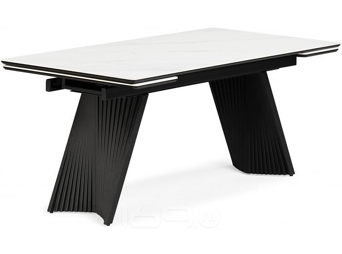 Керамический стол Вейв 160(220)х89х75 белый мрамор snow white / черный