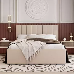 Кровать Аврора велюр balance 130 кремовый С П/М 1400x2000, изголовье мягкое