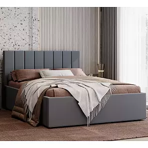 Кровать Аврора велюр balance 996 серый С П/М 1400x2000, изголовье мягкое